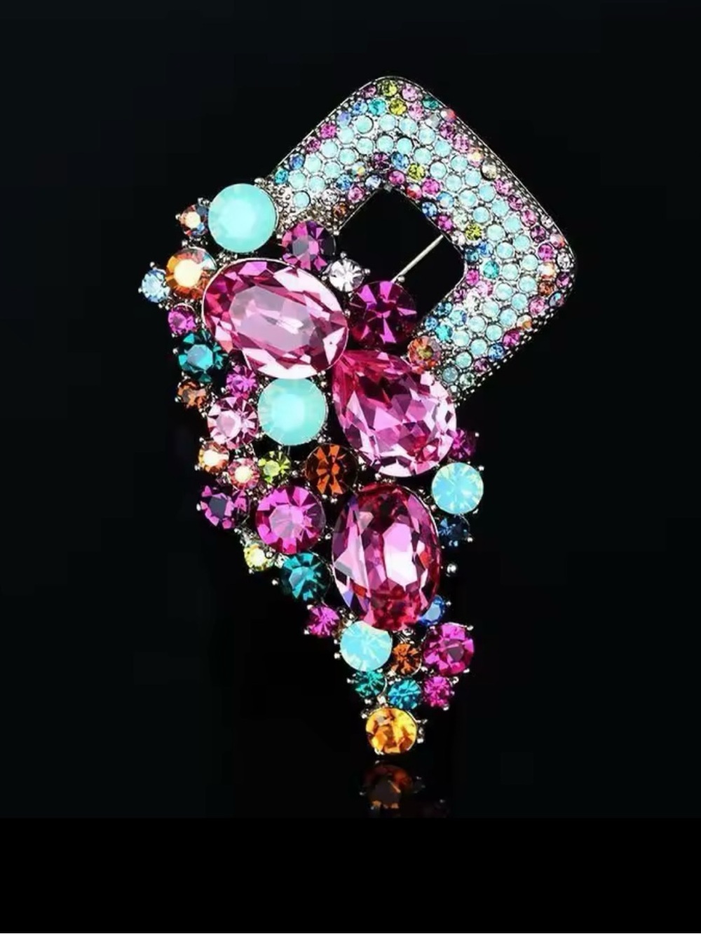Colorful Crystal Statement Brooch - Pink Multicolor Cluster
